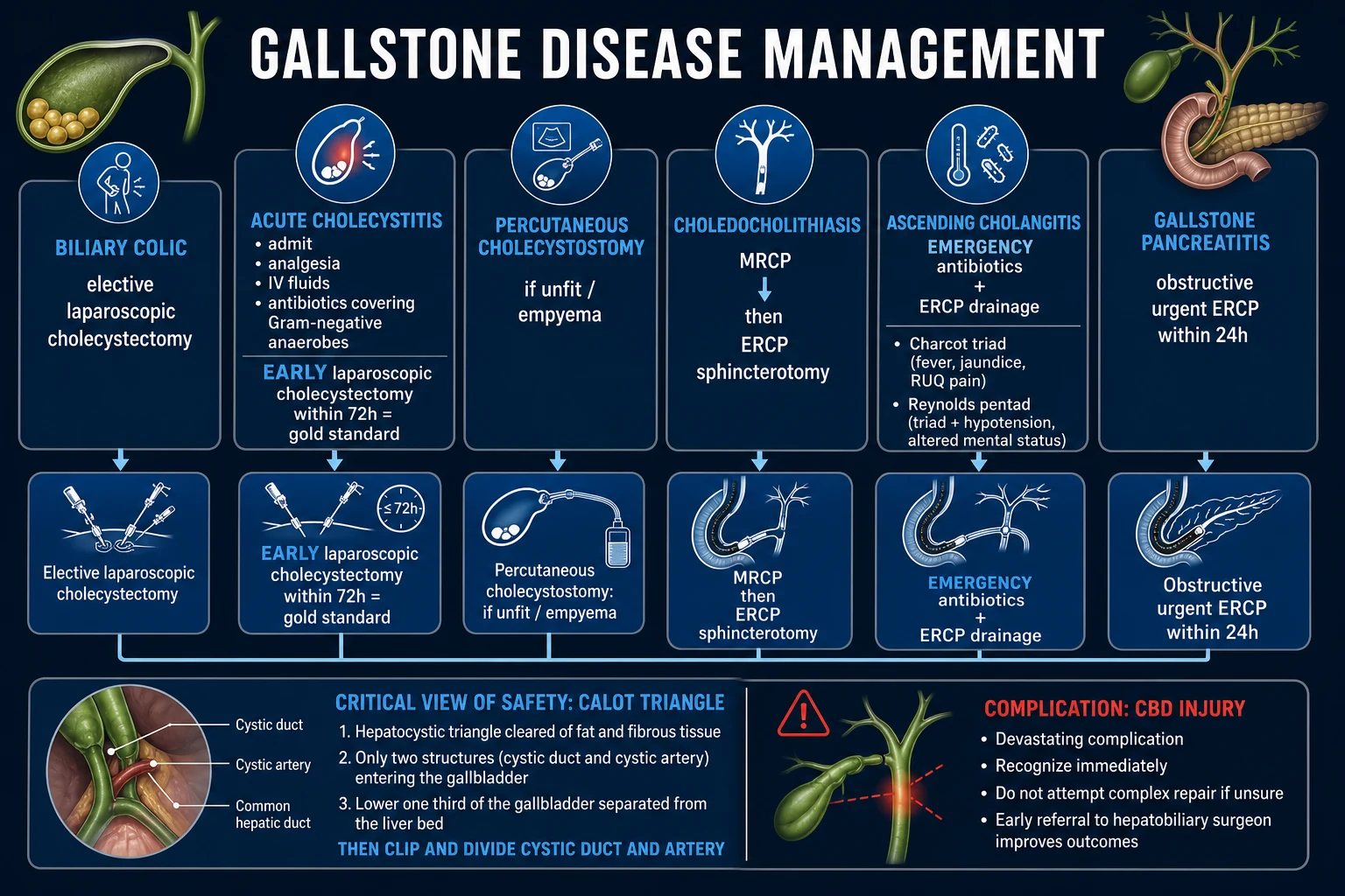 Tokyo Guidelines 2018 management algorithm for acute cholecystitis by severity grade.
