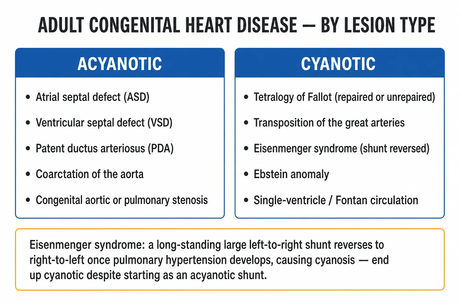 Three-tier classification tree of adult congenital heart disease into simple, moderate and great complexity with named lesions under each tier