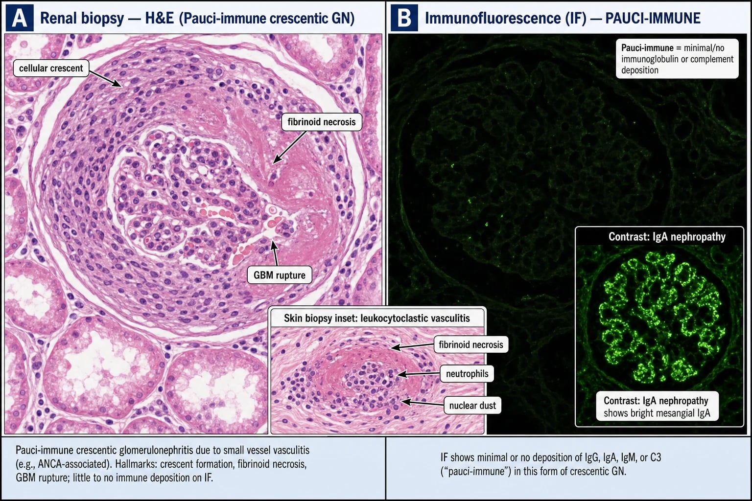 Histology micrograph: pauci-immune necrotising crescentic glomerulonephritis with cellular crescents