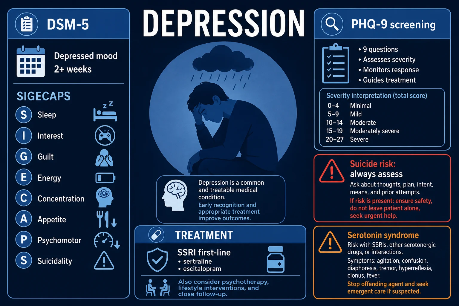 Classification tree of depressive disorders by severity, course, specifier, and aetiology.