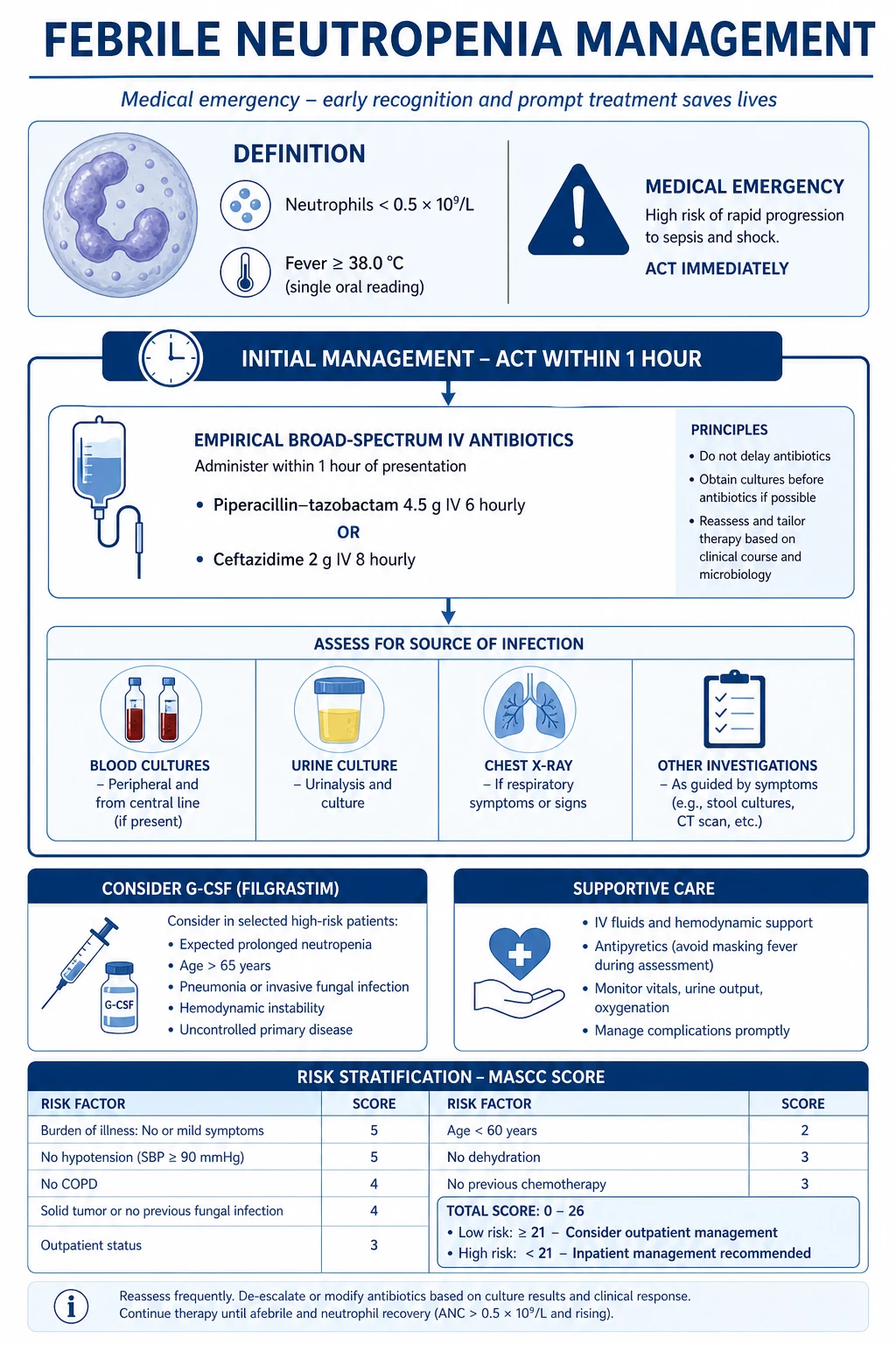 Pathophysiology of febrile neutropenia — bone marrow suppression, mucosal barrier injury, bacterial translocation, and bacteraemia.