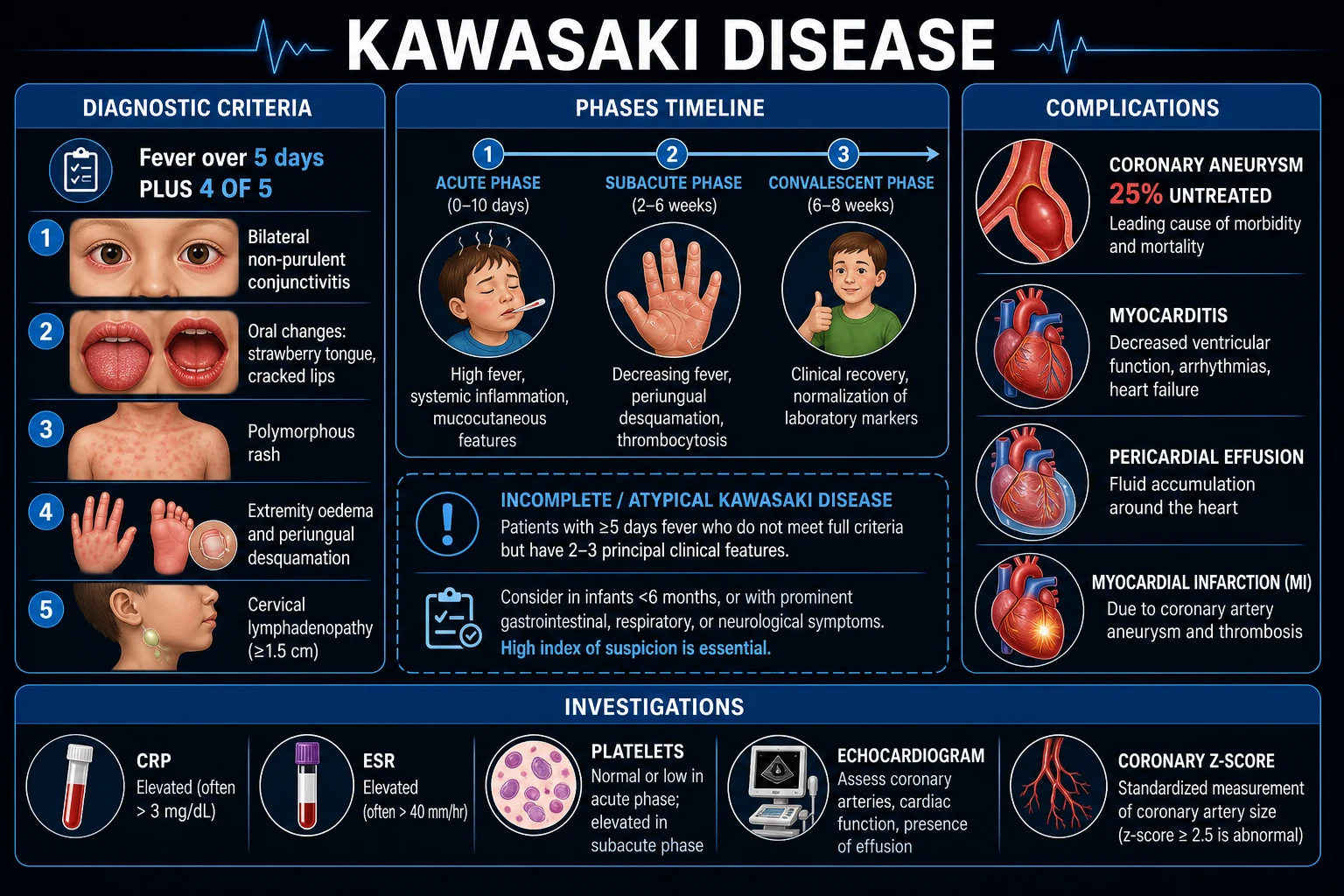 Five principal clinical features of Kawasaki disease with coronary Z-score bands