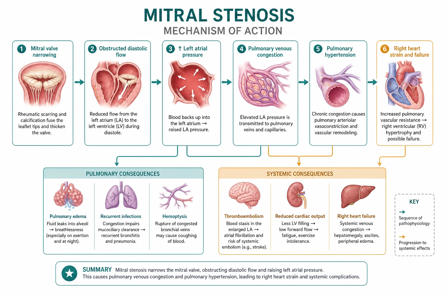 Mitral Stenosis mechanism educational diagram
