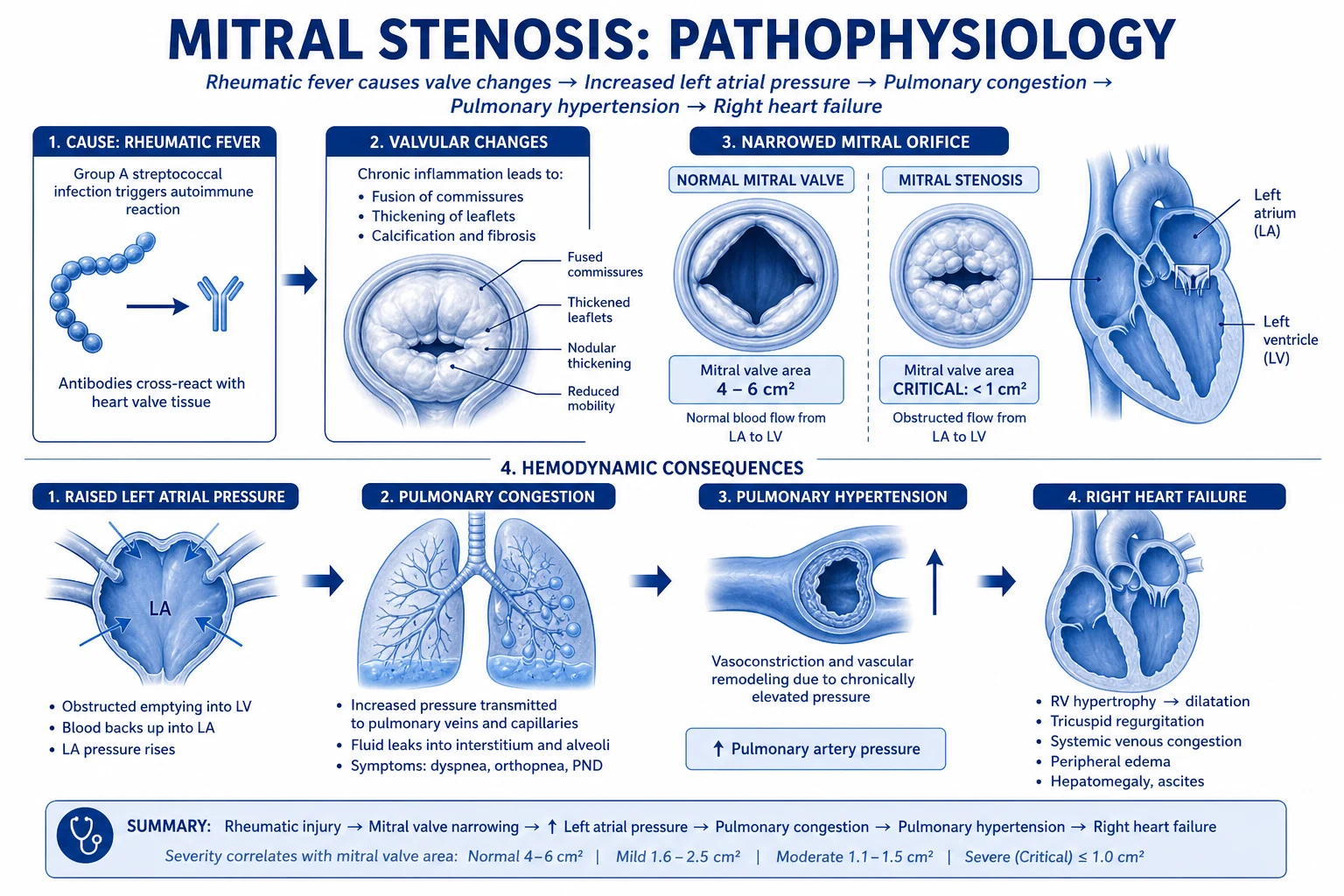 Mitral Stenosis pathophysiology educational diagram