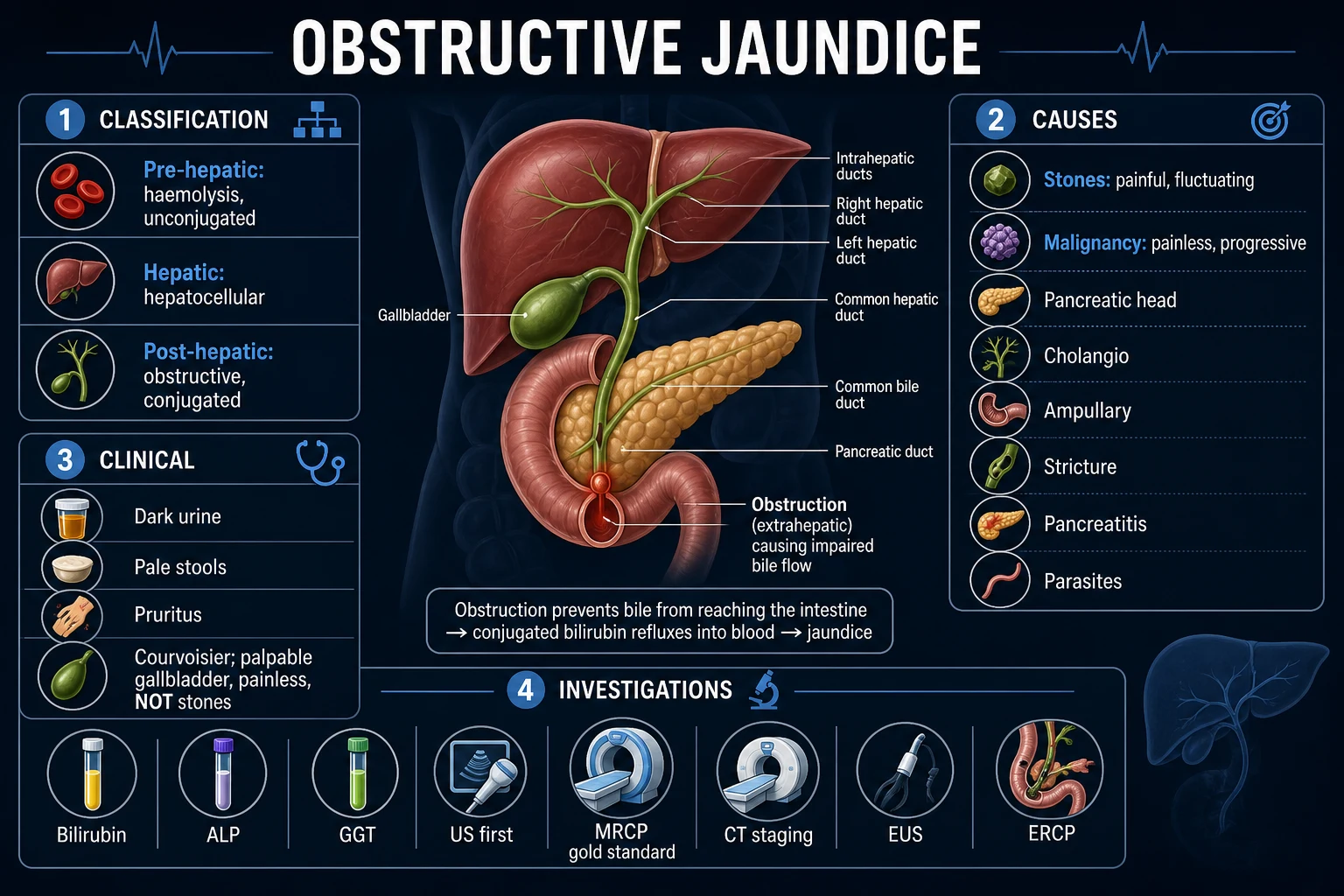 Classification of causes of obstructive jaundice by mechanism and level.