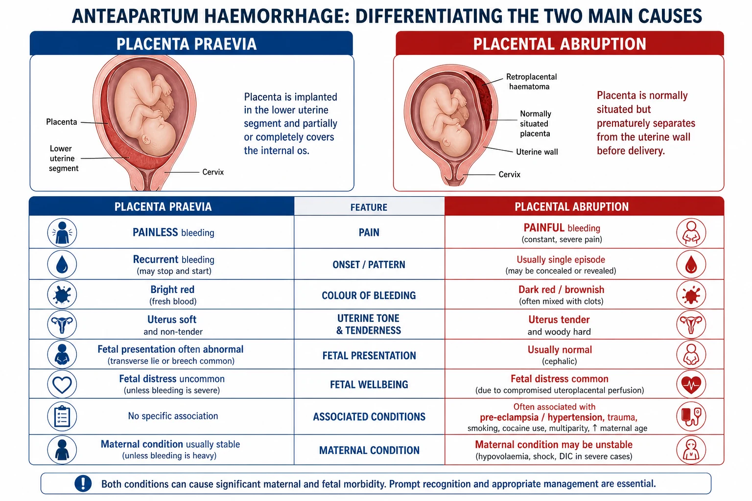 Placenta praevia versus placental abruption versus vasa praevia comparison.