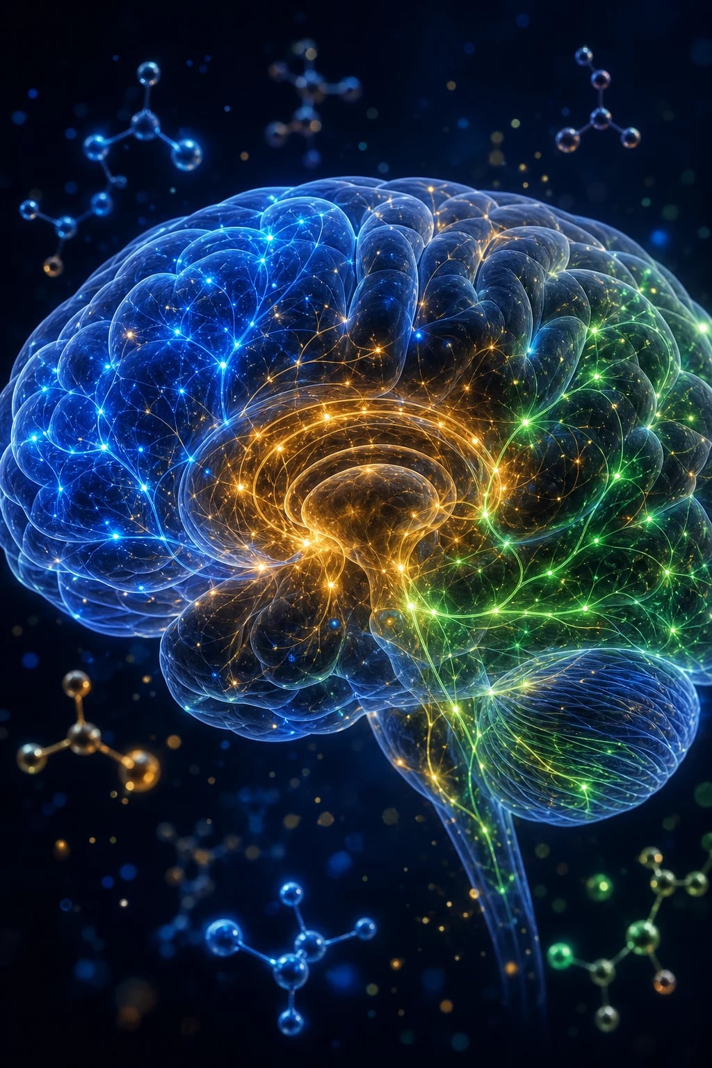 Clean infographic of psychotropic drug classes mapped to receptor targets, first-line agents, signature side effects, and the named emergency (serotonin syndrome, NMS, lithium toxicity, TCA overdose)