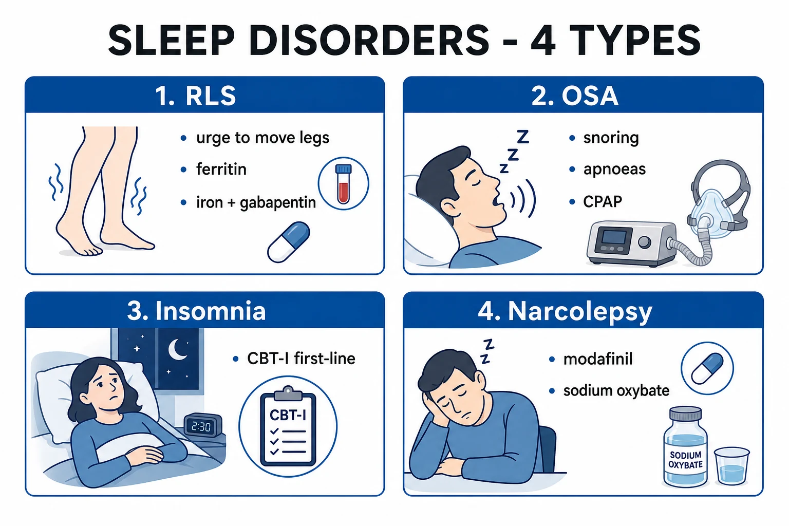 Clean infographic of the four major sleep disorders