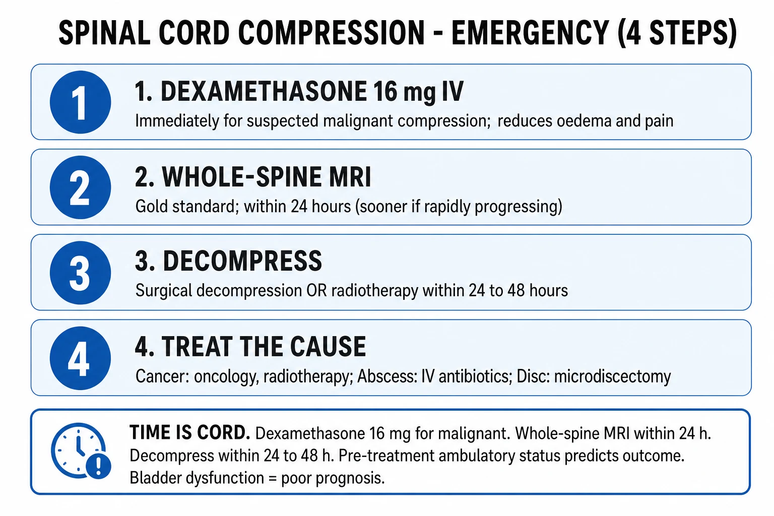 Clean emergency management infographic for spinal cord compression