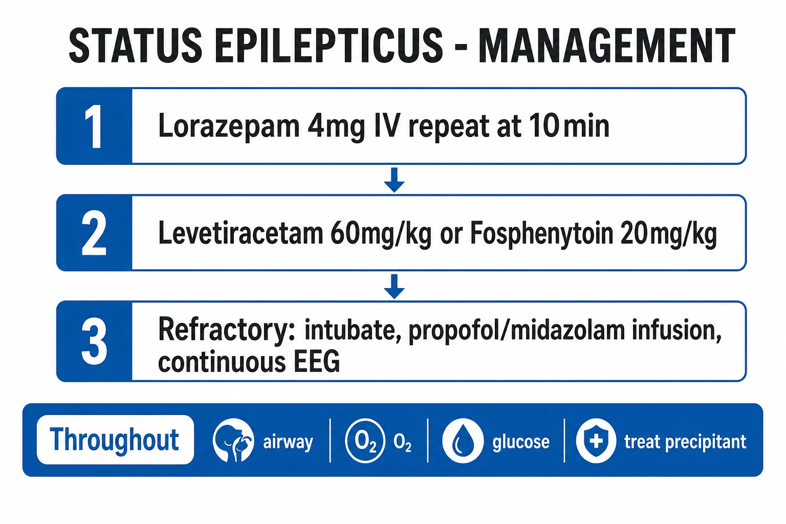 Clean management infographic for the four-stage status epilepticus protocol