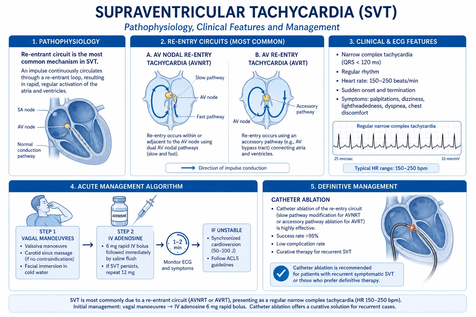 Mechanism infographic: three pathways to cerebral hypoperfusion — Bezold-Jarisch reflex cascade (vasovagal), baroreflex failure (orthostatic), and sudden cardiac output fall (cardiac), each converging on a brain losing perfusion