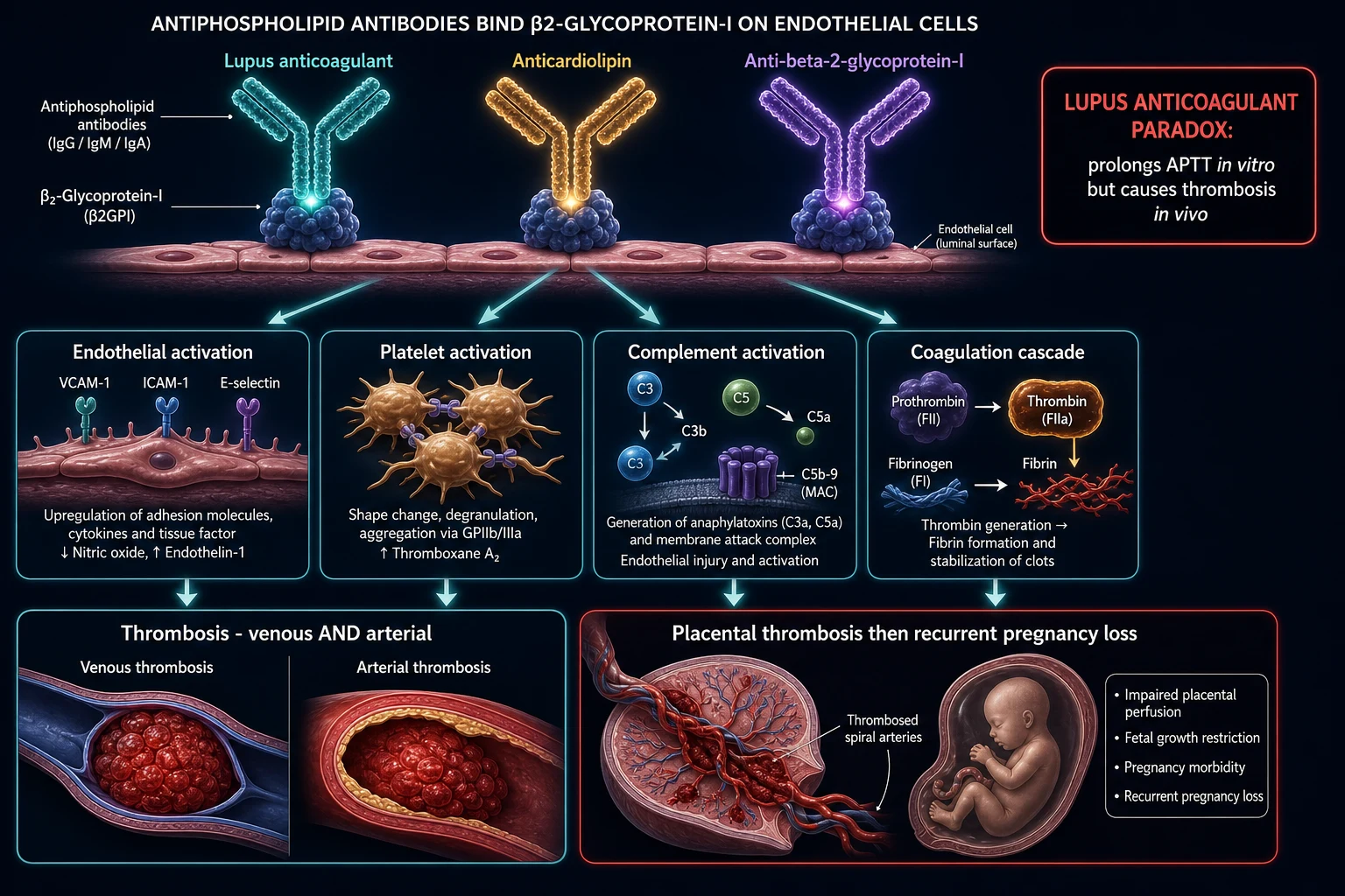 Mechanism infographic: six acute transfusion-reaction pathways — ABO/complement haemolysis, TRALI neutrophil activation, TACO volume overload, IgE mast-cell degranulation, cytokine-mediated fever, and bacterial endotoxin